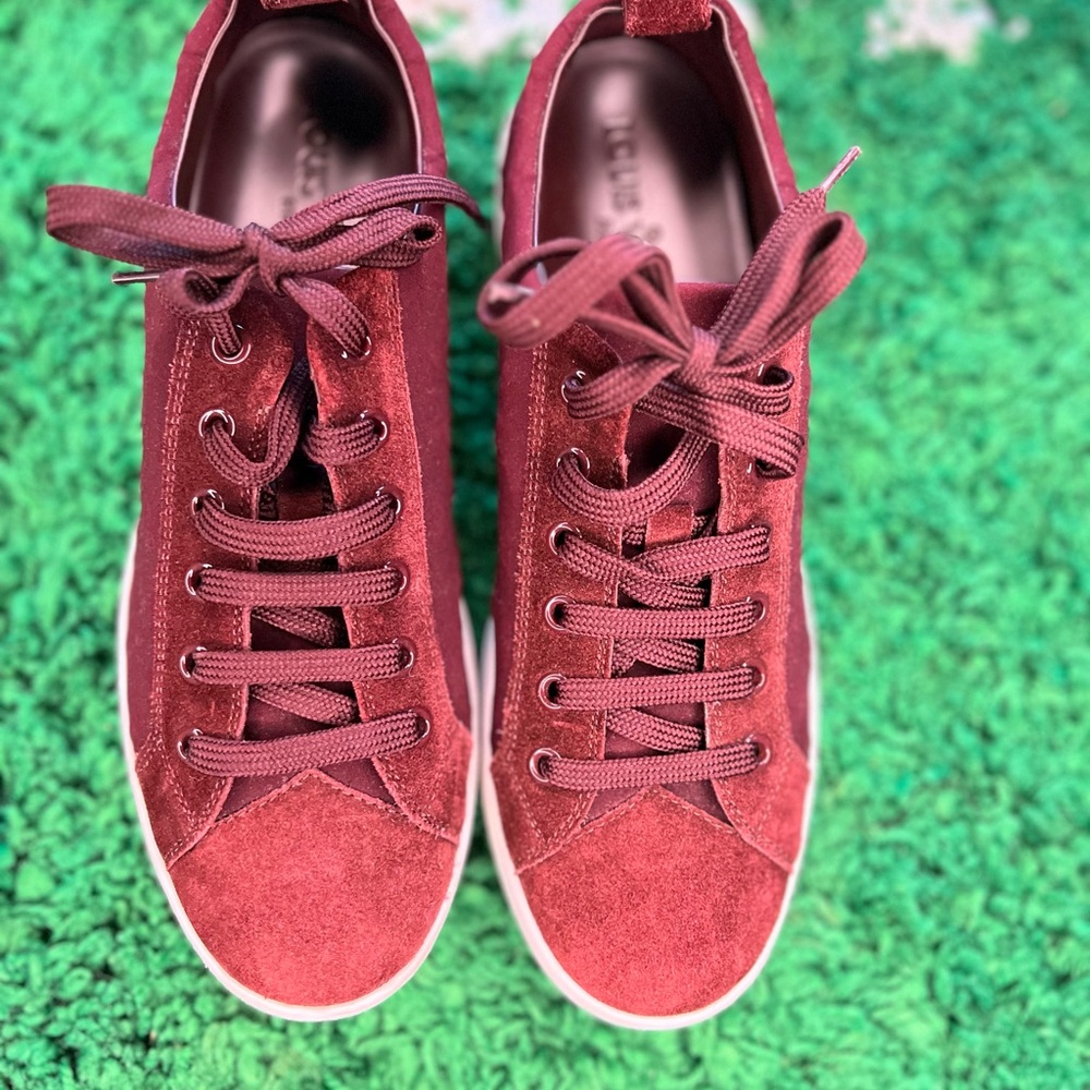Louis Vuitton Red Sneakers with Suede Upper and White Sole
